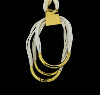 Multi Strand Leather Necklace - Gold Plated: High end designer jewelry. Multi Strand Leather Necklace - Gold Plated. Gold Plated Metal/3" Ext Clasp. White/gold. 32/3.5inches.