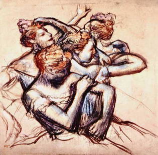 Edgar Degas - Ballet Dancers In Half-Figure: Artist: Degas - Title: Ballet Dancers In Half-Figure - Medium: Fine Art Reproduction Giclee on Archival Canvas - Image Size: Approximately 31.5 inches x 32 inches - Framed: Unframed on Unstretched