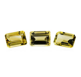 21.38 ctw.Natural Emerald Cut Citrine Quartz Parcel of: One natural emerald cut citrine quartz parcel of three with an exact weight of 21.38ctw., clarity is eye clean, slightly yellowish orange, medium light to light. Gemological Appraisals Services
