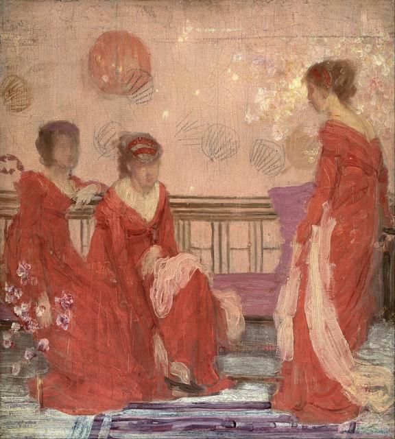Whistler - Harmony in Flesh Colour and Red: Artist: James Abbott McNeill Whistler - Title: Harmony in Flesh Colour and Red - Medium: Fine Art Giclee on Canvas - Image Size: Approximately 20 inches x 9.5 inches - Framed: Unframed on Unstretched 