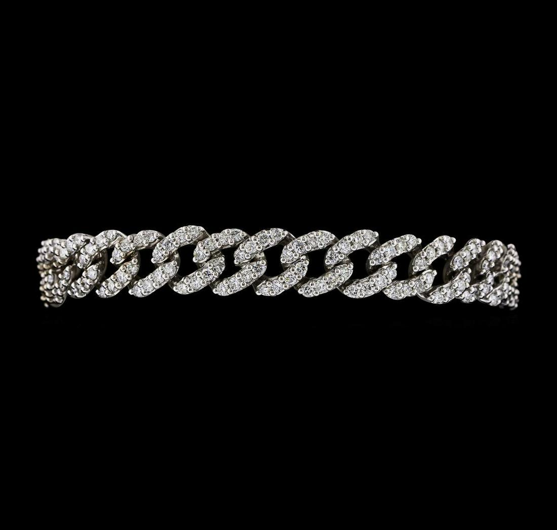 5.40 ctw Diamond Bracelet - 14KT White Gold: One electronically tested 14KT white gold lady's combination cast & assembled fashion bracelet with a tongue clasp with foldover safety with a bright polish finish. The featured lady's bracelet is a d