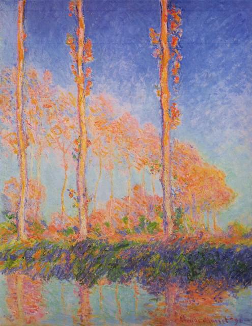Claude Monet - Poplars at Philadelphia: Artist: Claude Monet - Title: Poplars at Philadelphia - Medium: Fine Art Reproduction Giclee on Canvas - Image Size: Approximately 20 inches x 15.5 inches - Unframed on Unstretched Canvas - Biography: