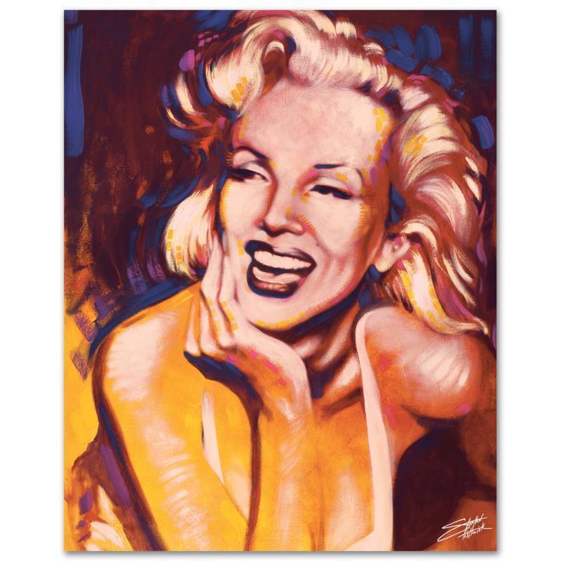 "Fun, Marilyn" Limited Edition Giclee on Canvas by: With bright colors and expressive lines, Stephen Fishwick puts a unique spin on pop culture portraits. "Fun - Marilyn" is a limited edition giclee on stretched canvas, numbered and bears the artist's 