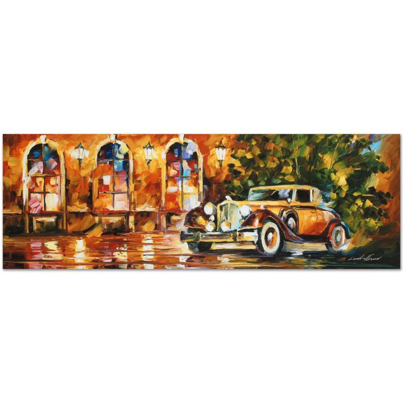 Leonid Afremov (1955-2019) "1934 Packard" Limited: Leonid Afremov's (1955-2019) masterful use of color and texture make his paintings unique collectibles that are sure to brighten any wall. "1934 Packard" is a limited edition giclee on canvas. The pie