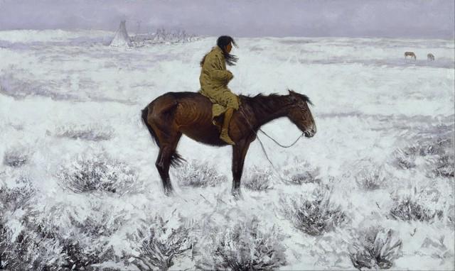 Frederic Sackrider Remington - The Herd Boy: Artist: Frederic Sackrider Remington - Title: The Herd Boy - Medium: Fine Art Giclee on Canvas - Image Size: Approximately 19 inches x 32 inches - Framed: Unframed on Unstretched Canvas - Biography: F