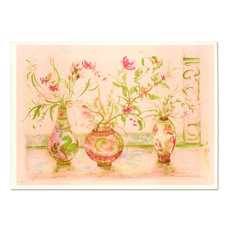 Edna Hibel (1917-2014), "Chinese Vase" Limited Edition: "Chinese Vase" is a limited edition lithograph on paper, numbered and hand signed by Edna Hibel (1917-2014). Includes Certificate of Authenticity. Measures approx. 44" x 31" (with border), 41.5" x 29.