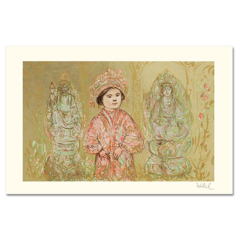 Willie and Two Quan Yins by Hibel (1917-2014): Willie and Two Quan Yins by Hibel (1917-2014). Wild lines and muted colors make Edna Hibel's art stand out in any room. "Willie and Two Quan Yins" is a limited edition lithograph on paper, numbered an