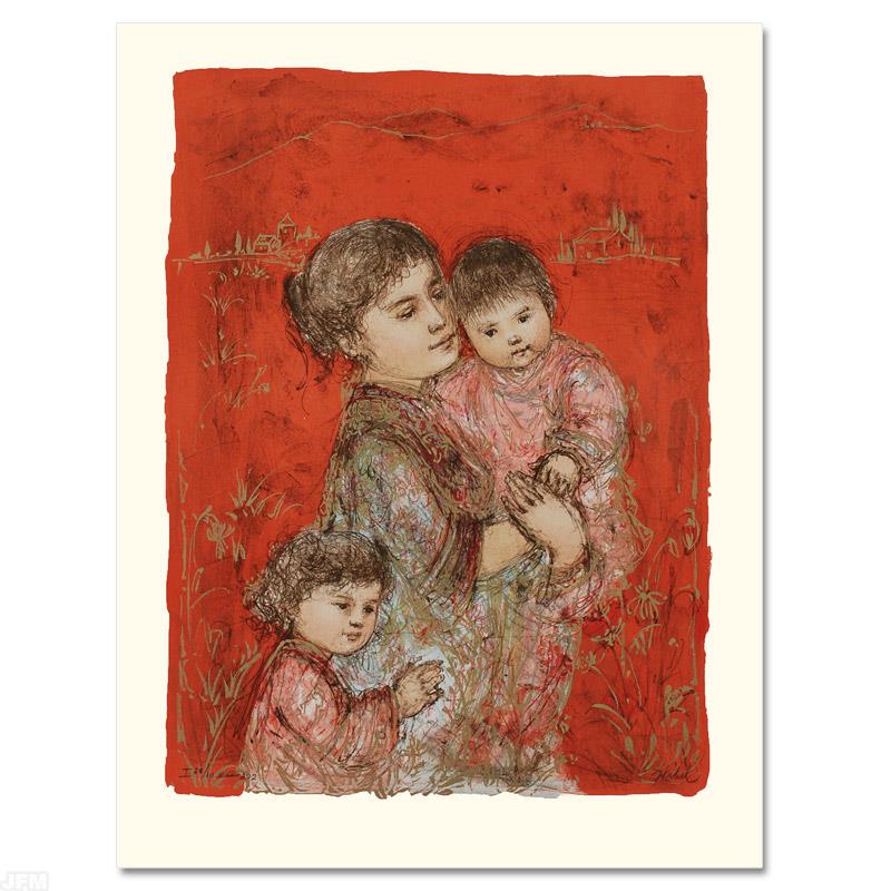 Lorelei and Children by Hibel (1917-2014): Lorelei and Children by Hibel (1917-2014). "Lorelei and Children" is a limited edition lithograph on paper, numbered and hand signed by Edna Hibel (1917-2014). Includes Certificate of Authenticity! Me