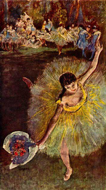 Edgar Degas - End Of The Arabesque: Artist: Degas - Title: End Of The Arabesque - Medium: Fine Art Reproduction Giclee on Archival Canvas - Image Size: Approximately 32 inches x 17.75 inches - Framed: Unframed on Unstretched Canvas - Ed