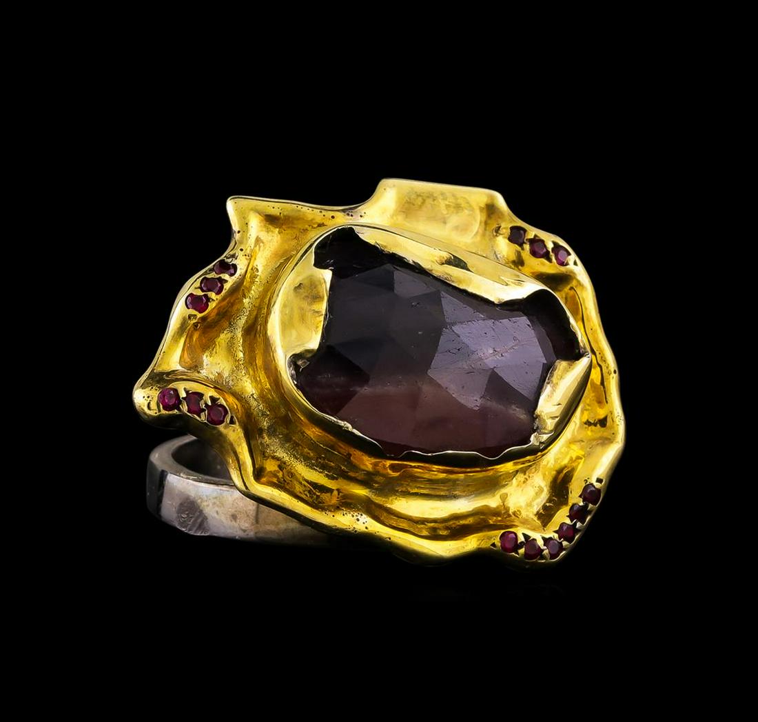 Sterling Silver Ring: One of a kind high fashion sterling silver Ring weighing 13.7 grams. Black Antique texture. Containing: Corundum, Synthetic Ruby. This sterling silver promises a lasting shine.