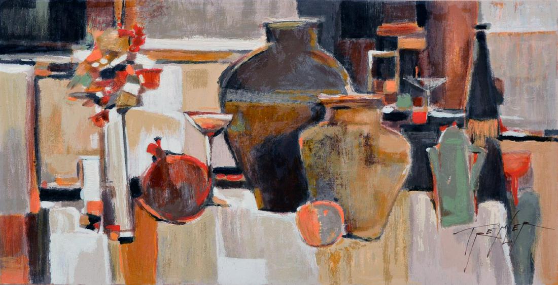 Yuri Tremler Amphora: Artist: Yuri Tremler - Title: Amphora - Medium: Serigraph on Fine Art Wood - Signature: Hand-signed by the Artist - Limited Edition: HC 60 - Image Size: Approximately 12.5 inches x 22.5 inches - Unfra