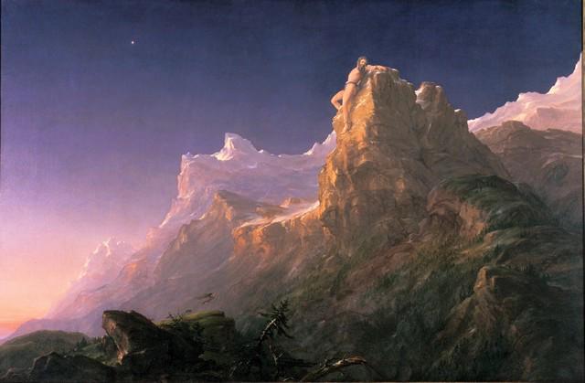 Thomas Cole - Prometheus Bound: Artist: Thomas Cole - Title: Prometheus Bound - Medium: Fine Art Giclee on Canvas - Image Size: Approximately 13 inches x 20 inches - Framed: Unframed on Unstretched Canvas - Biography: Thomas Cole (F