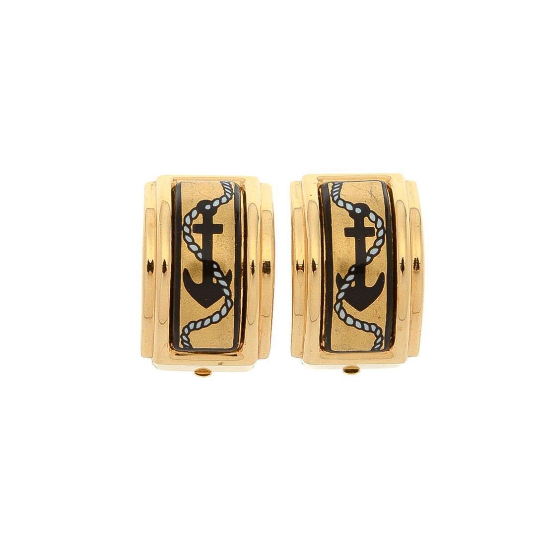 Hermes Gold Enamel Clip-on Earrings: Gold Hermes Gold Enamel Clip-on Earrings Measurements: Length: 0.8 in / 2 cm Width: 0.7 in / 2 cm CONDITION: Pre-Owned Good overall, please see photographs for detail.