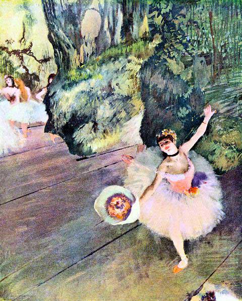 Edgar Degas - Dancer With A Bouquet Of Flowers (The: Artist: Degas - Title: Dancer With A Bouquet Of Flowers (The Star Of The Ballet) - Medium: Fine Art Reproduction Giclee on Archival Canvas - Image Size: Approximately 20 inches x 16 inches - Framed: U