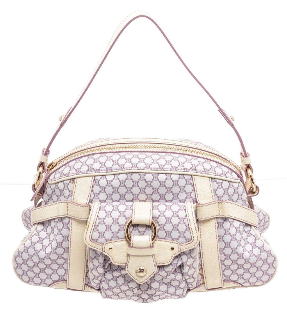 Celine Purple Leather Vintage Shoulder Bag: Celine Purple Leather Vintage Shoulder Bag. Celine Purple Leather Vintage Shoulder Bag with material leather, gold-tone hardware, exterior flap pocket, interior slip pockets, soulder strap and zipper