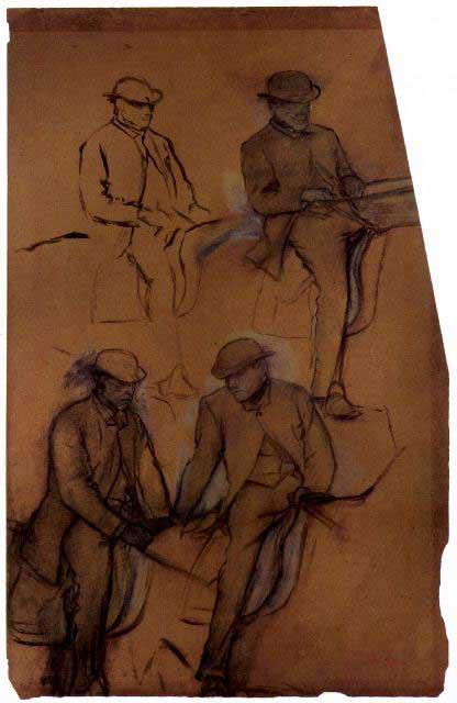 Edgar Degas - Four Riders - A Study: Artist: Degas - Title: Four Riders - A Study - Medium: Fine Art Reproduction Giclee on Archival Canvas - Image Size: Approximately 20 inches x 13 inches - Framed: Unframed on Unstretched Canvas - Edga