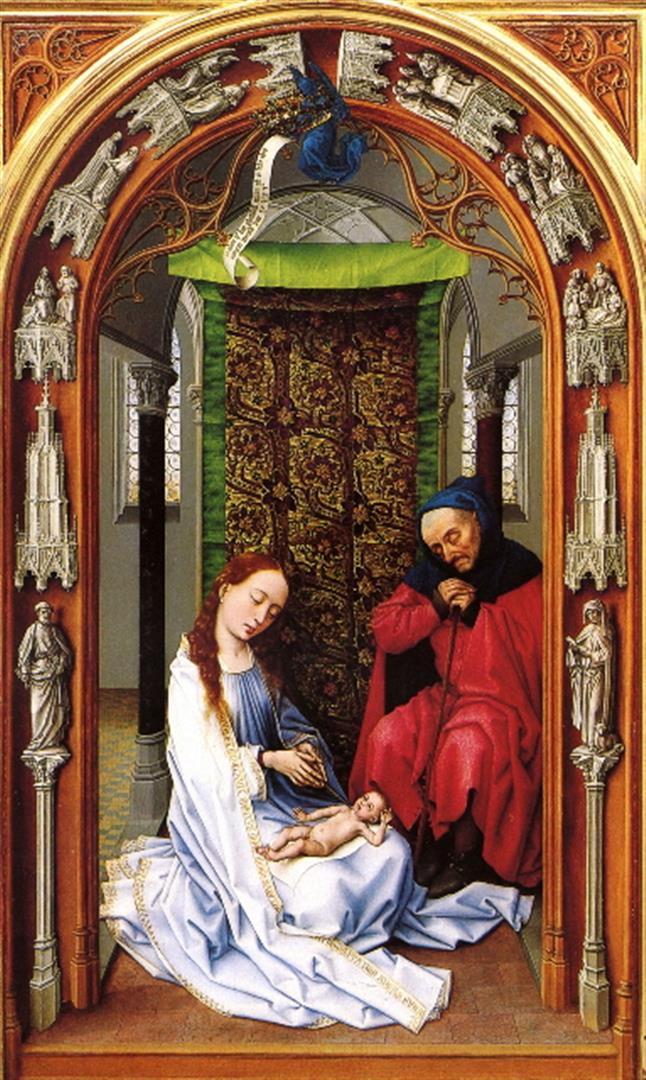 Rogier van der Weyden - Birth of Christ: Artist: Rogier van der Weyden - Title: Birth of Christ - Medium: Fine Art Giclee on Canvas - Image Size: Approximately 20 inches x 12 inches - Unframed on Unstretched Canvas - Biography: Rogier van de