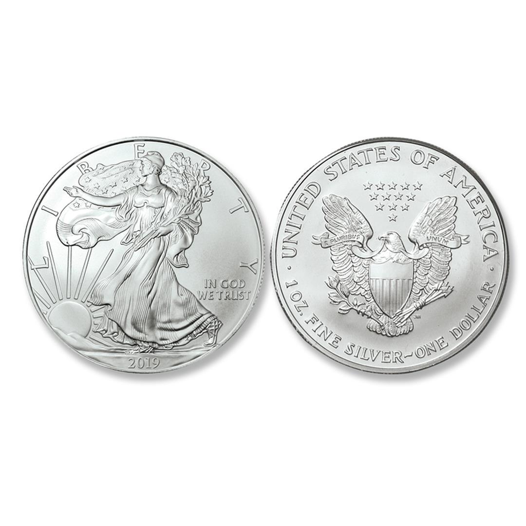 2019 American Silver Eagle .999 Fine Silver Dollar Coin: One 2019 American Silver Eagle .999 Fine Silver Dollar Coin.