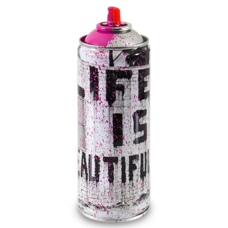 Life is Beautiful (Pink) by Mr Brainwash: Mr. Brainwash, "Life is Beautiful (Pink)" Limited Edition Hand Painted Spray Can, Numbered 125/150 with Thumbprint.. "Life is Beautiful (Pink)" is a limited edition hand painted spray can by Mr Brainw