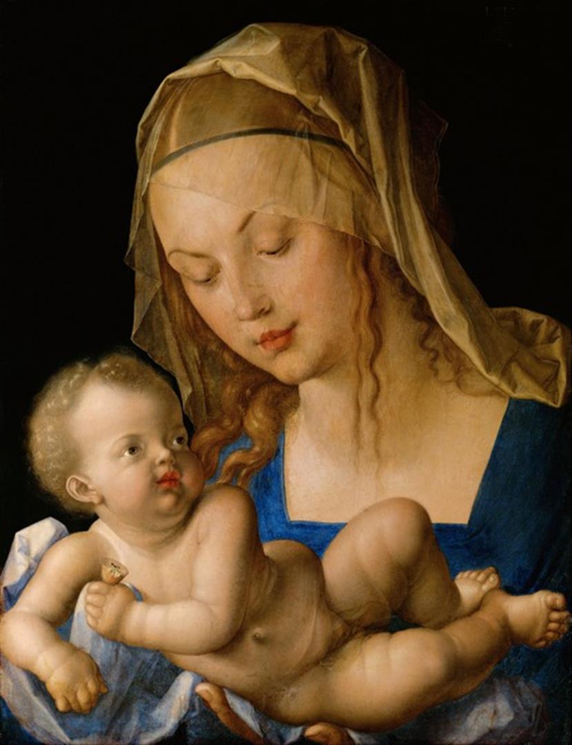 Albrecht Durer - Virgin and Child with a Pear: Artist: Albrecht Durer - Title: Virgin and Child with a Pear - Medium: Fine Art Reproduction Giclee on Canvas - Image Size: Approximately 32 inches x 24.5 inches - Unframed on Unstretched Canvas - Bio
