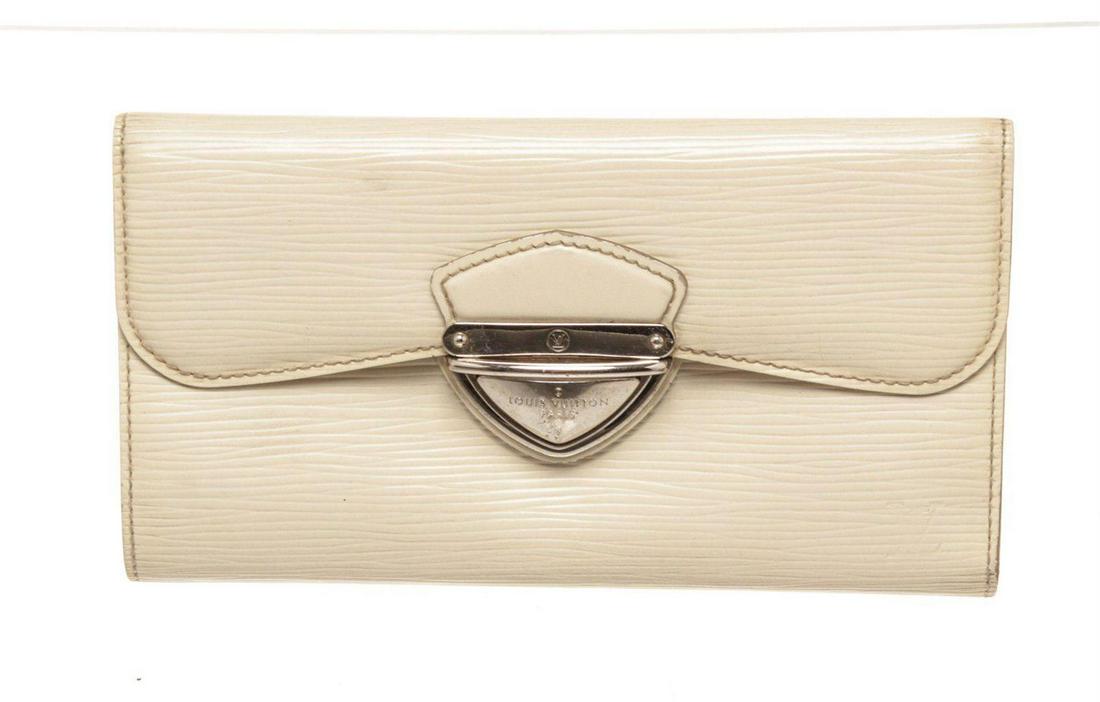 Louis Vuitton Cream Epi Leather Eugnie Wallet: Louis Vuitton Cream Epi Leather Eugnie Wallet. Louis Vuitton Cream Epi Leather Eugnie Wallet with material epi leather, gold-tone hardware, trim tan vachetta, leather lining, exterior zip pocket, inte