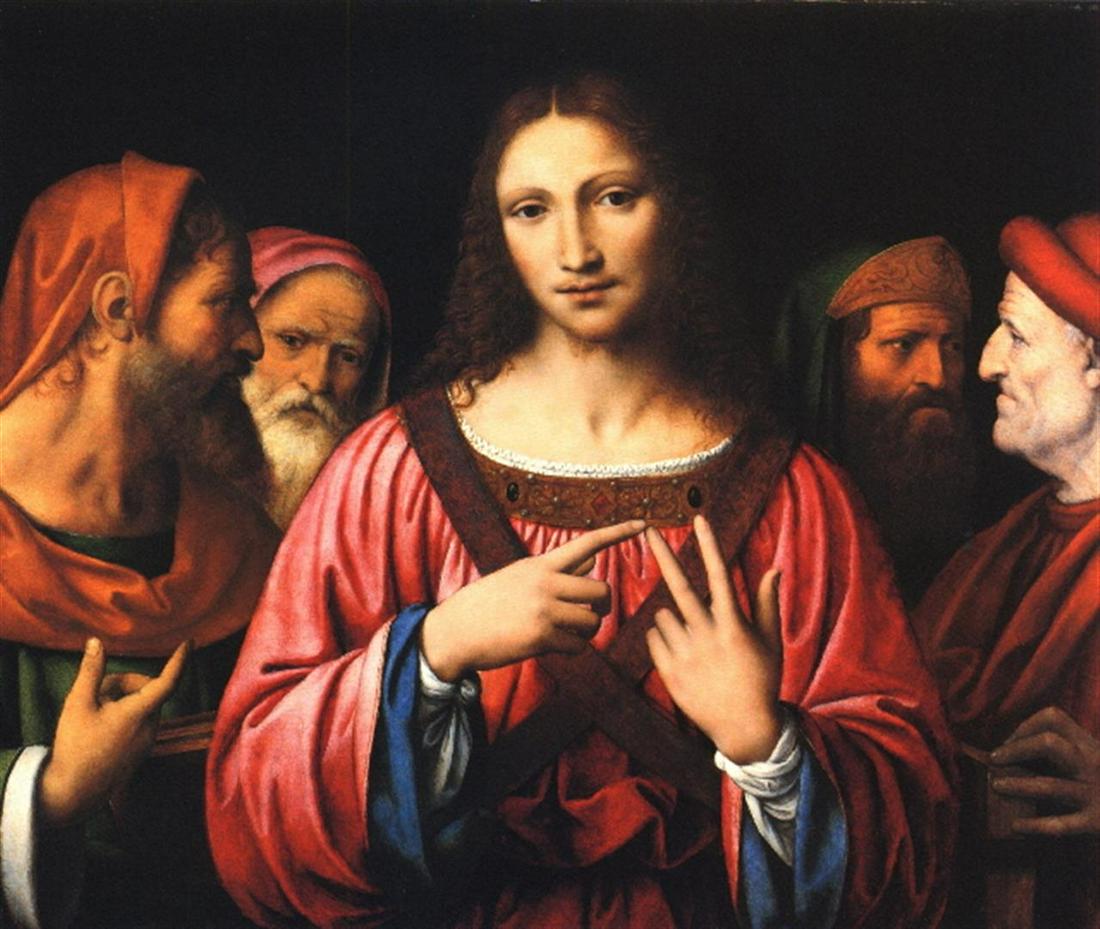 Bernardino Luini-Christ Among the Doctors: Artist: Bernardino Luini - Title: Christ Among the Doctors - Medium: Fine Art Giclee on Canvas - Image Size: Approximately 20 inches x 17 inches - Unframed on Unstretched Canvas - Biography: Bernardin