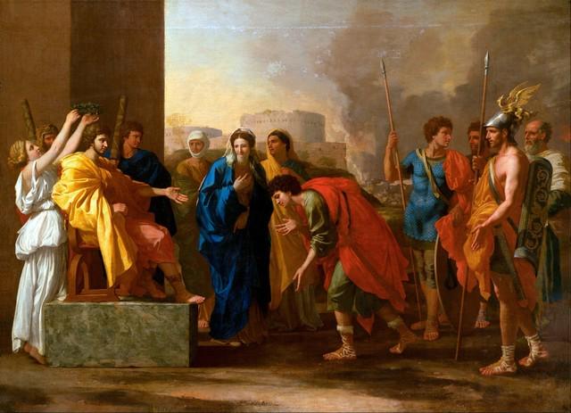 Nicolas Poussin - The Continence of Scipio: Artist: Nicolas Poussin - Title: The Continence of Scipio - Medium: Fine Art Reproduction Giclee on Canvas - Image Size: Approximately 23 inches x 32 inches - Unframed on Unstretched Canvas - Biograph