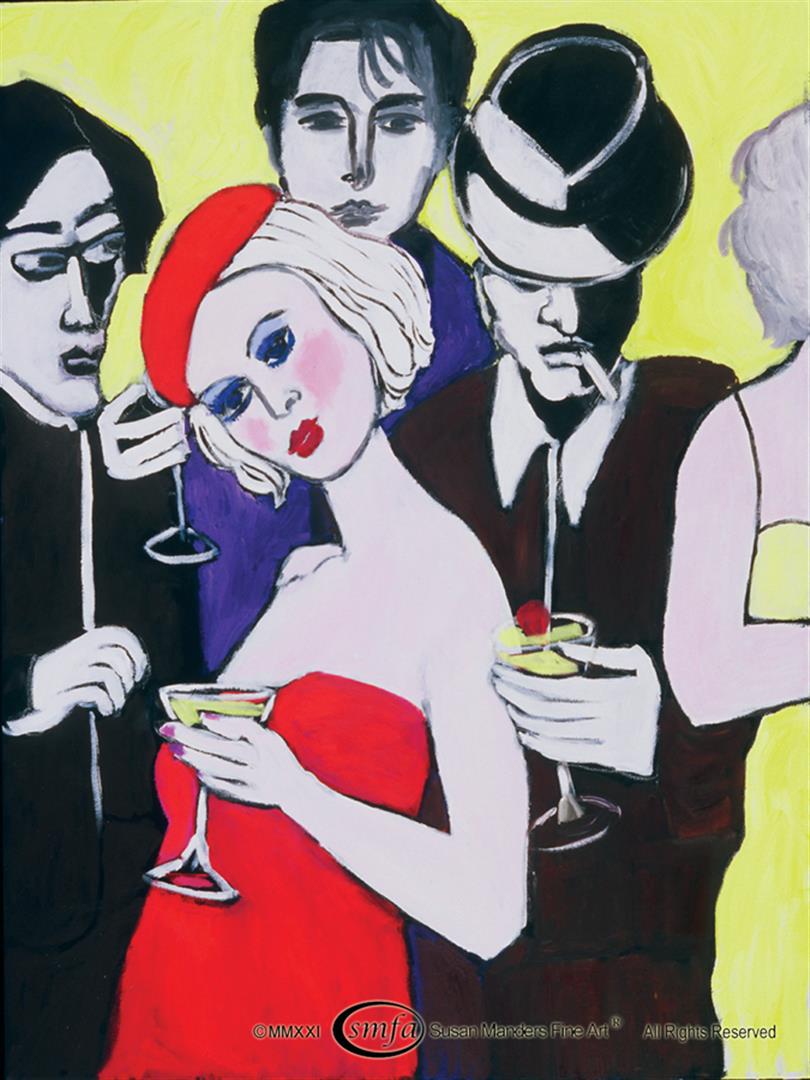Susan Manders "Get What U Want": Susan Manders "Get What U Want" is a 36x48" original oil on canvas. In the red dress it's always "Ladies' choice" , of course. Susan Manders was only the 2nd Woman selected as a US Olympic artist in 1