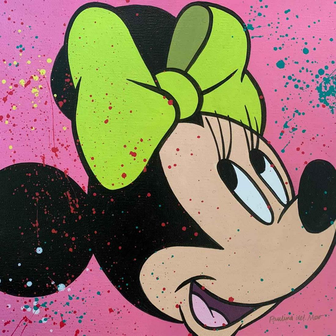 Paulina Del Mar "Minnie Mouse in Pink": Paulina Del Mar "Minnie Mouse in Pink" Original One of Kind Mixed Media Acrylic on Stretched Canvas, Hand Signed Dimensions: 12 x 12 inches