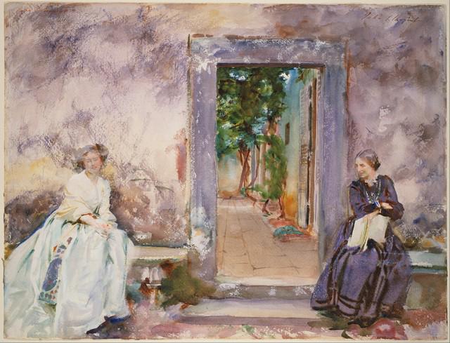 Sargent - The Garden Wall: Artist: John Singer Sargent - Title: The Garden Wall - Medium: Fine Art Giclee on Canvas - Image Size: Approximately 24.5 inches x 32 inches - Framed: Unframed on Unstretched Canvas - Biography: 1856