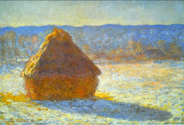Claude Monet - Haystacks in Snow: Artist: Claude Monet - Title: Haystacks in Snow - Medium: Fine Art Reproduction Giclee on Canvas - Image Size: Approximately 13.75 inches x 20 inches - Unframed on Unstretched Canvas - Biography: Clau