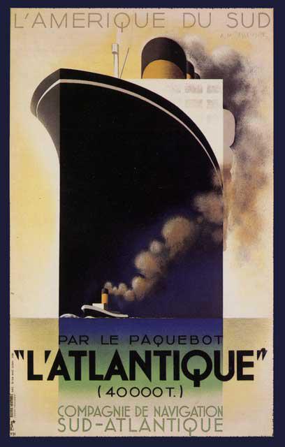 Anonymous - L'Atlantique: Artist: Anonymous - Title: L'Atlantique - Medium: Fine Art Reproduction Giclee on Canvas - Image Size: Approximately 20 inches x 12.75 inches - Unframed on Unstretched Canvas -