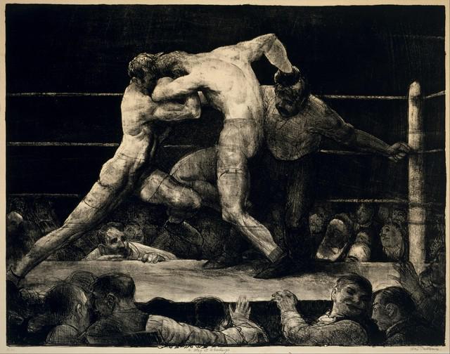 George Bellows - A Stag at Sharkeys: Artist: George Bellows - Title: A Stag at Sharkeys - Medium: Fine Art Giclee on Canvas - Image Size: Approximately 15.75 inches x 20 inches - Framed: Unframed on Unstretched Canvas - Biography: Painti