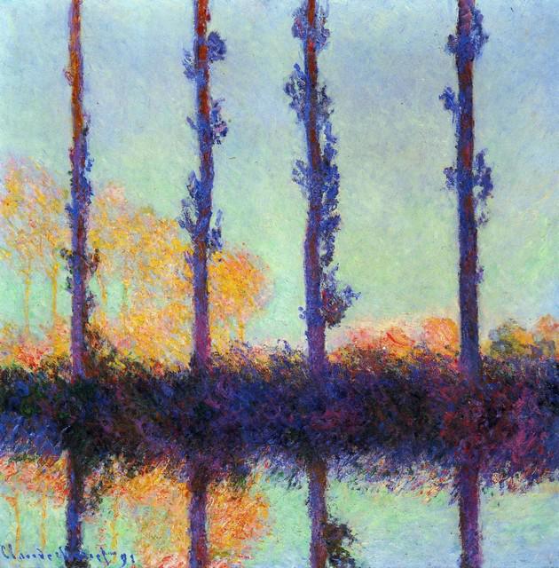 Claude Monet - Four Poplars: Artist: Claude Monet - Title: Four Poplars - Medium: Fine Art Reproduction Giclee on Canvas - Image Size: Approximately 32 inches x 31.5 inches - Unframed on Unstretched Canvas - Biography: Claude Mon
