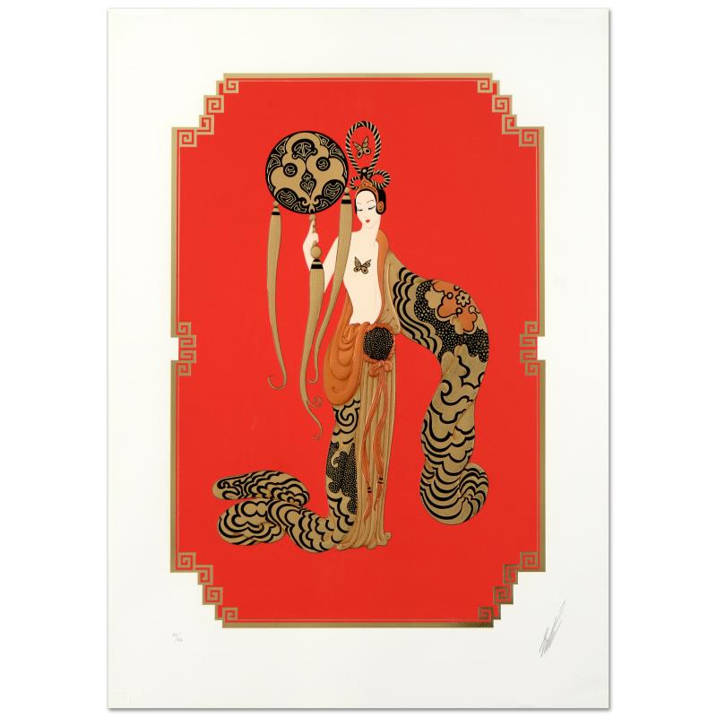 Bamboo by Erte (1892-1990): "Bamboo" is a limited edition serigraph on paper, numbered and hand signed by the artist. Includes Certificate of Authenticity. Measures approx. 20.5" x 28.5" (with border), 16" x 24" (image). ** Plea