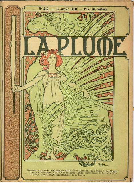 Alphonse Mucha - La Plume: Artist: Alphonse Mucha - Title: La Plume - Medium: Fine Art Giclee on Canvas - Image Size: Approximately 20 inches x 14.5 inches - Unframed on Unstretched Canvas - Biography: Alphonse Mucha 24 July 18