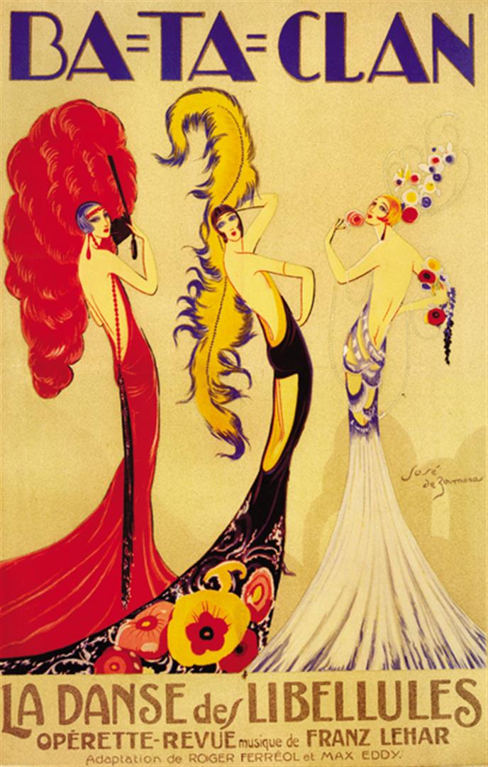 Jose De Zamora - Bataclan Danse: Artist: Jose De Zamora Title: Bataclan Danse Medium: Fine Art Giclee on Canvas Image Size: Approximately 20 inches x 12.75 inches Unframed on Unstretched Canvas Details: This is a beautiful Reproducti