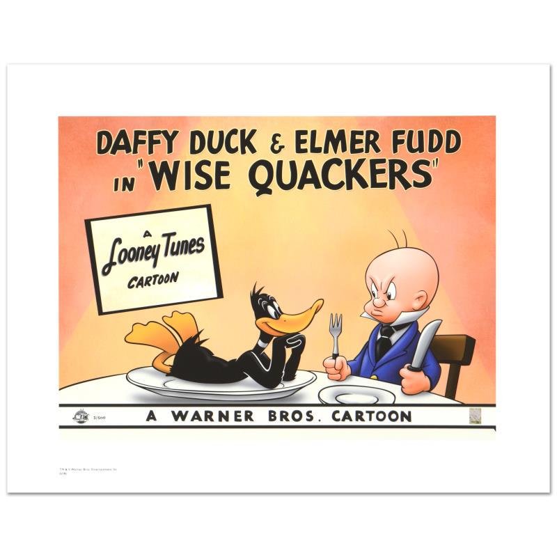 Wise Quackers by Looney Tunes: "Wise Quackers" is a limited edition giclee on paper from Warner Bros., numbered with hologram seal of Authenticity. This image was originally used as a "lobby card" displayed in theater lobbies to pu