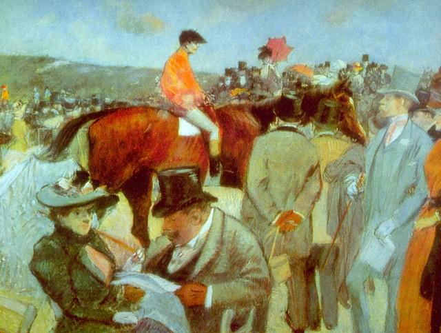Jean-Louis Forain - At the Races: Artist: Jean-Louis Forain - Title: At the Races - Medium: Fine Art Reproduction Giclee on Canvas - Image Size: Approximately 15 inches x 20 inches - Unframed on Unstretched Canvas - Biography: A close
