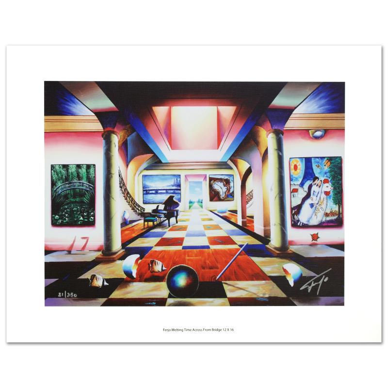 Melting Time Across from Bridge by Ferjo by Ferjo: "Melting Time Across from Bridge" is a limited edition giclee on canvas, numbered and hand signed by Ferjo. Includes Certificate of Authenticity! Measures approx. 16" x 12" (image).