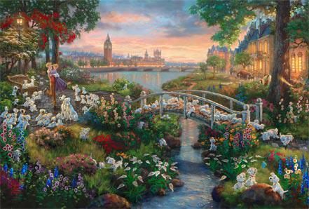 101 Dalmatians by Thomas Kinkade: 101 Dalmatians by Thomas Kinkade. Unframed and stretched on Limited Edition enhanced canvas. Comes with certificate of Authenticity! Dimension (inches): 18x27