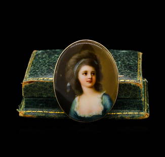 Hand Signed Franz Till Porcelain Pin - 14KT Yellow Gold: One hand signed Franz Till 14KT yellow gold porcelain pin. The portrait of an elegant lady, who is probably German, and is signed "F. Till Dresden". It dates from 1890-1910. The signature is that of