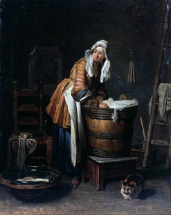 Jean Baptiste Chardin - Washerwoman: Artist: Jean Baptiste Chardin - Title: Washerwoman - Medium: Fine Art Reproduction Giclee on Canvas - Image Size: Approximately 32 inches x 25.5 inches - Unframed on Unstretched Canvas - Biography: