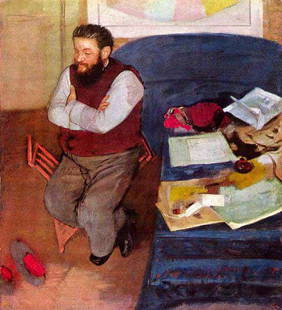Edgar Degas - Portrait Of Diego Martelli: Artist: Degas - Title: Portrait Of Diego Martelli - Medium: Fine Art Reproduction Giclee on Archival Canvas - Image Size: Approximately 20 inches x 18.25 inches - Framed: Unframed on Unstretched