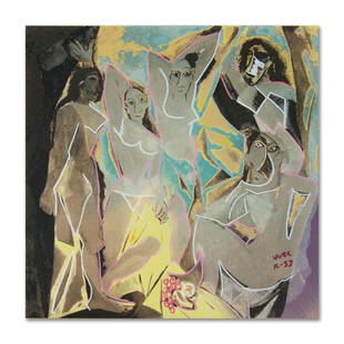 Les Demoiselles d'Avignon by "Ringo" Daniel Funes: "Les Demoiselles d'Avignon" is a one-of-a-kind hand-pulled silkscreen and mixed media painting on canvas by Ringo. This piece is hand signed by the artist and comes from the Andy Warhol Legacy