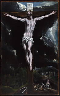 El Greco - Christ on the Cross: Artist: El Greco - Title: Christ on the Cross - Medium: Fine Art Reproduction Giclee on Canvas - Image Size: Approximately 20 inches x 12.5 inches - Unframed on Unstretched Canvas - Biography: