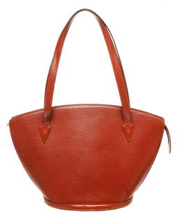 Louis Vuitton Brown Epi Leather St. Jacques GM Shoulder Bag: Louis Vuitton Brown Epi Leather St. Jacques GM Shoulder Bag with epi leather, brass hardware, tonal stitching throughout, dual flat shoulder straps, tonal Alcantara lining, single pocket with zip