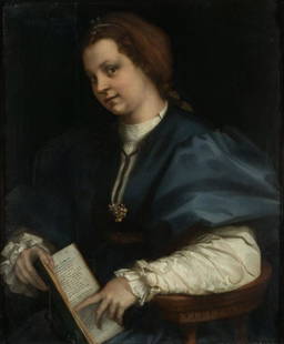 Andrea del Sarto - Lady with a Book: Artist: Andrea del Sarto - Title: Lady with a Book - Medium: Fine Art Reproduction Giclee on Canvas - Image Size: Approximately 32 inches x 26.5 inches - Unframed on Unstretched Canvas - Biography: