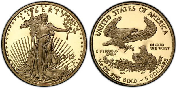 2013 $5 American Gold Eagle Coin: One 2013 $5 American Gold Eagle Coin.