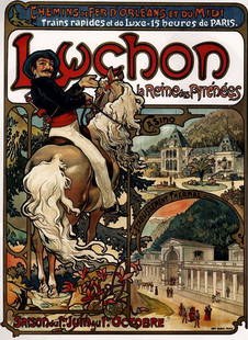 Alphonse Mucha - Luchon: Artist: Alphonse Mucha - Title: Luchon - Medium: Fine Art Giclee on Canvas - Image Size: Approximately 32 inches x 23.25 inches - Unframed on Unstretched Canvas - Biography: Alphonse Mucha 24 July